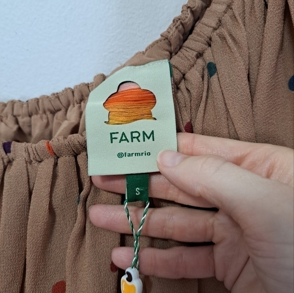 Farm Rio beige dot one shoulder dress brown small NWT - Picture 4 of 7